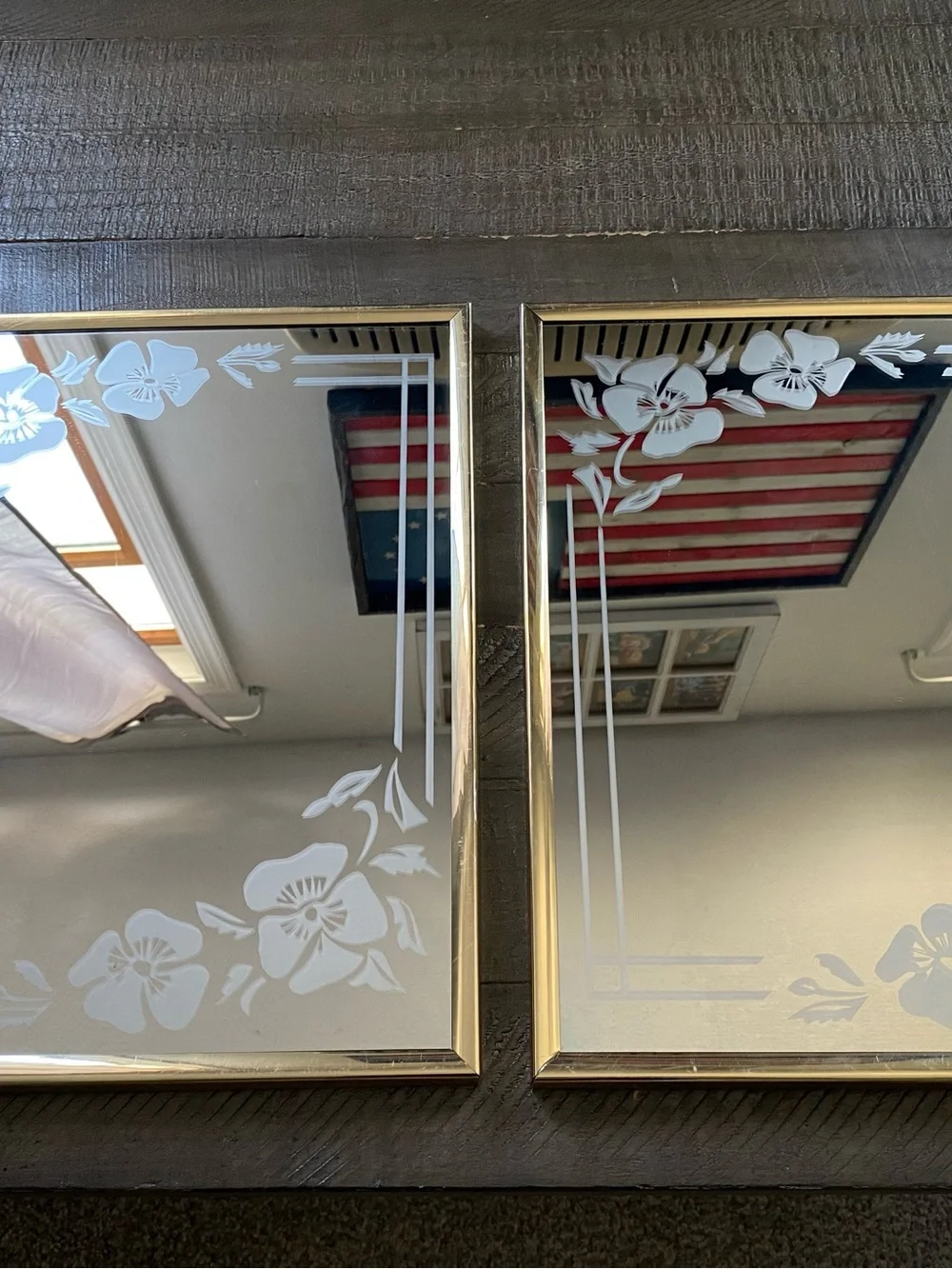 Vintage 1970s Marsel Floral Frosted Etched Mirror Hollywood Regency MCM 14x11”